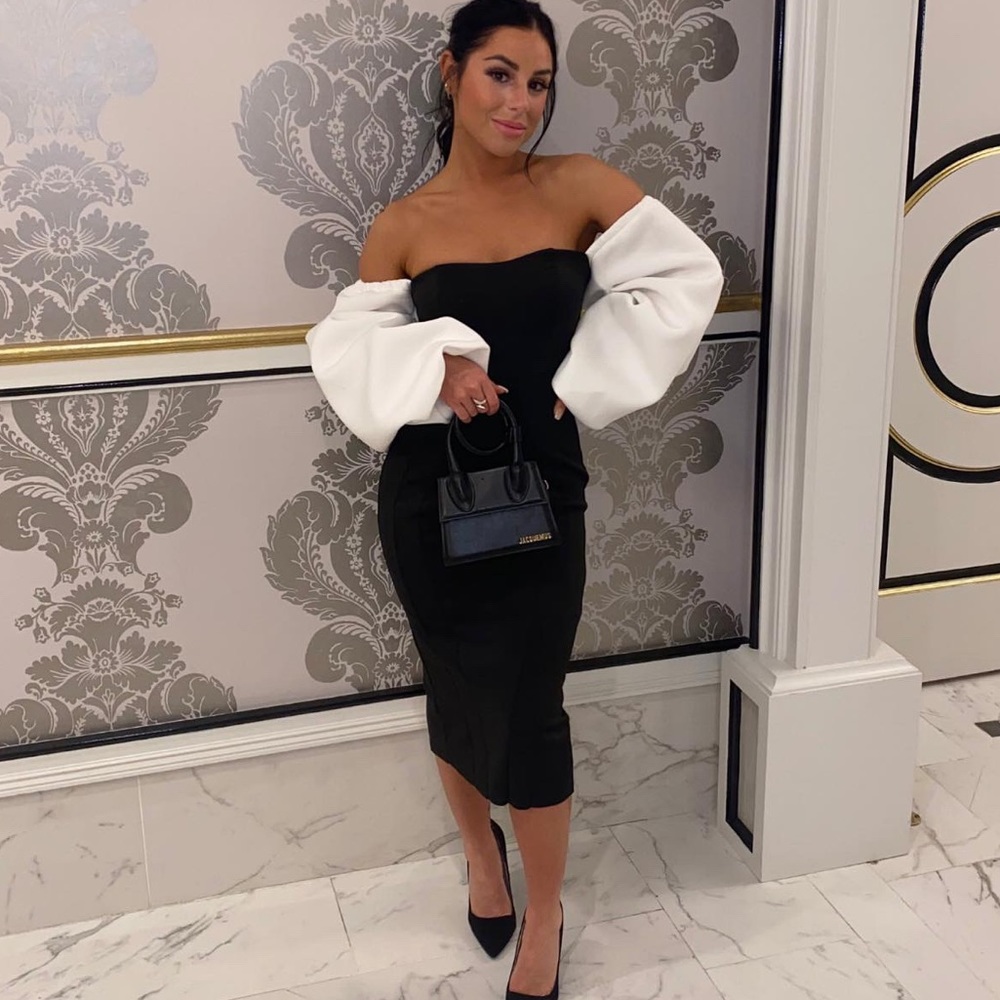 Puffer Sleeve Black and White Dress